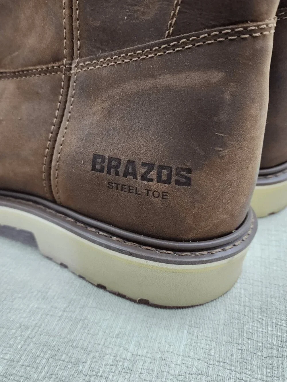 Brazos Men’s Waltham Wellington Steel‑Toe Work Boots Brown Leather Pull‑On Sz 12